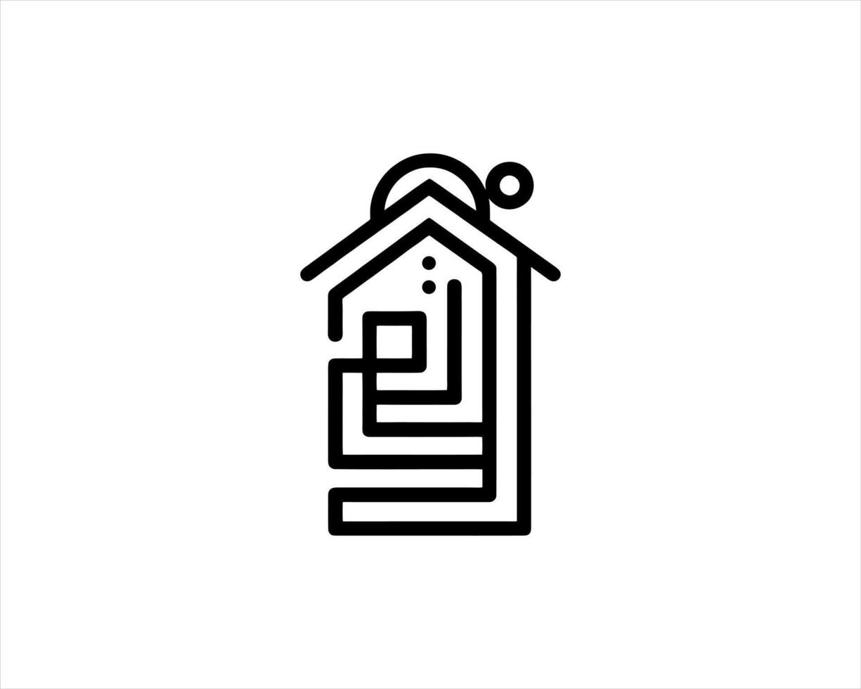 A black and white logo for a house vector