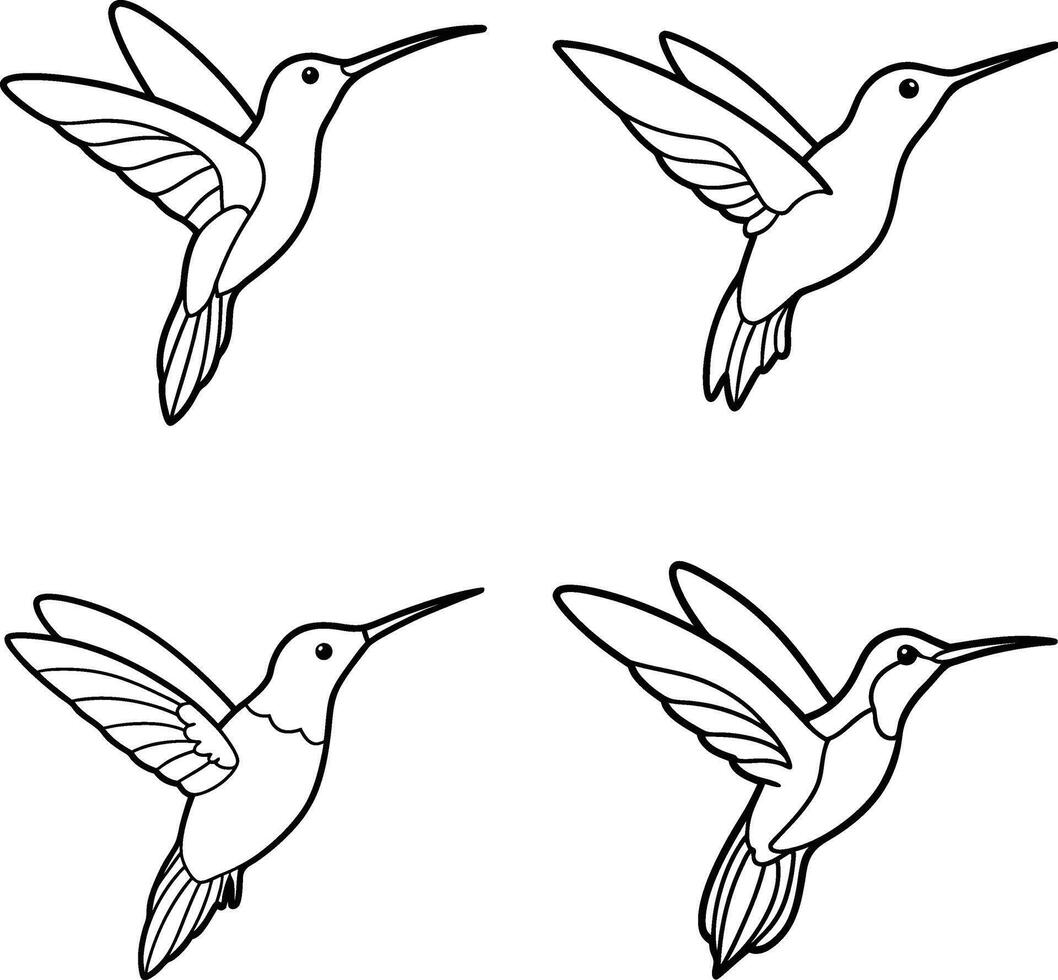 Line Art Bird Collection Drawing Outline Set of Birds vector