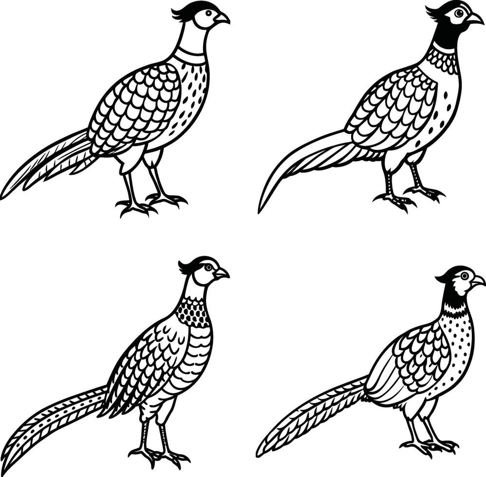Group of bird line art color pages vector