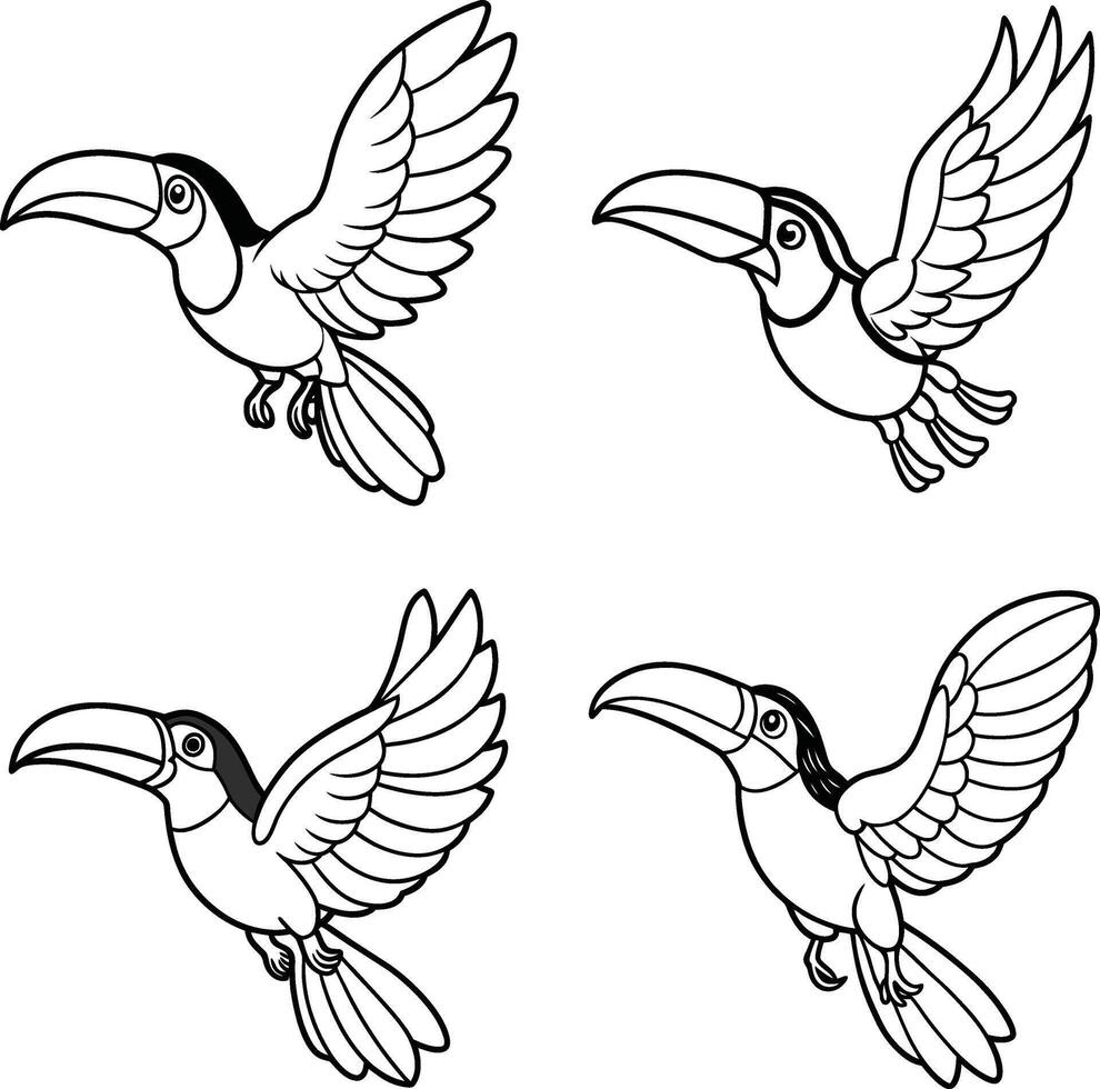 Series of bird line art coloring sheets vector