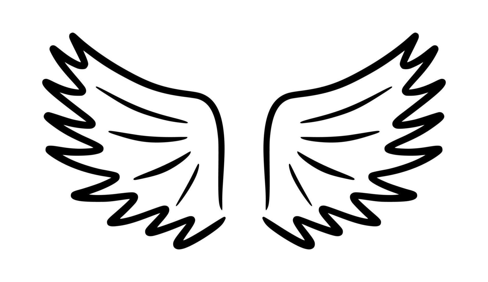 Doodle angel wing, sketch wings. Hand drawn bird tattoo silhouette. Illustration on white background. Fly symbol. Single element vector