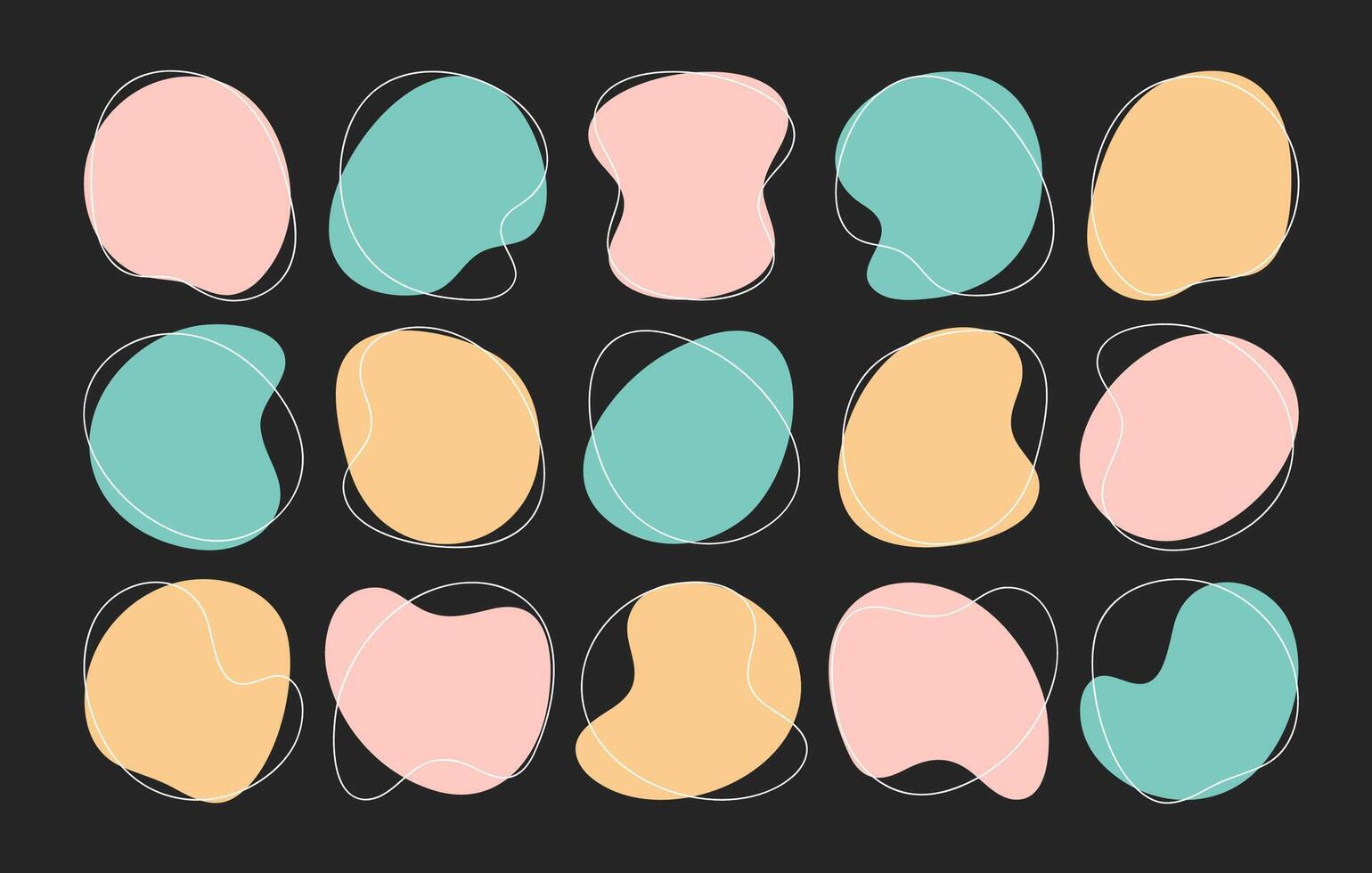 Color liquid blob shapes, pastel irregular organic random forms, fluid silhouette, simple smooth ink stain. Highlight for social media stories on black background vector