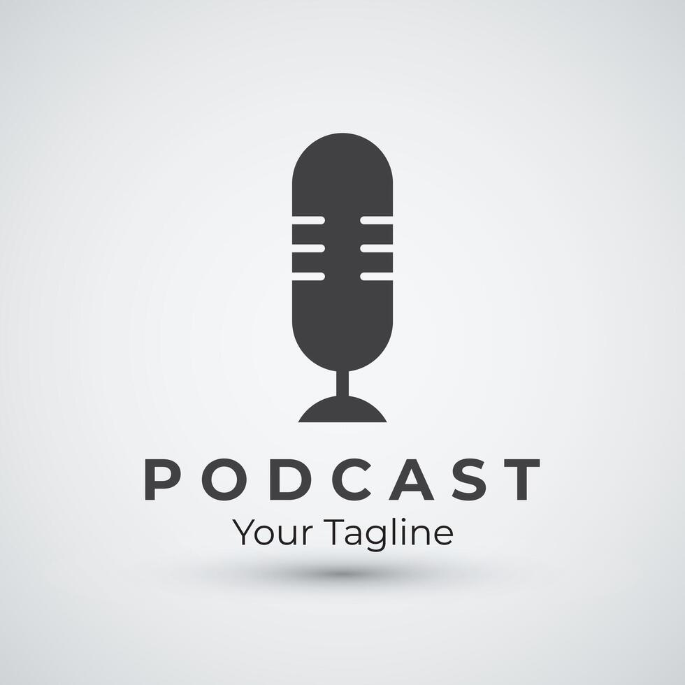 black podcast logo template design with modern trendy microphone audio Podcasts for studio interview multimedia and web design vector