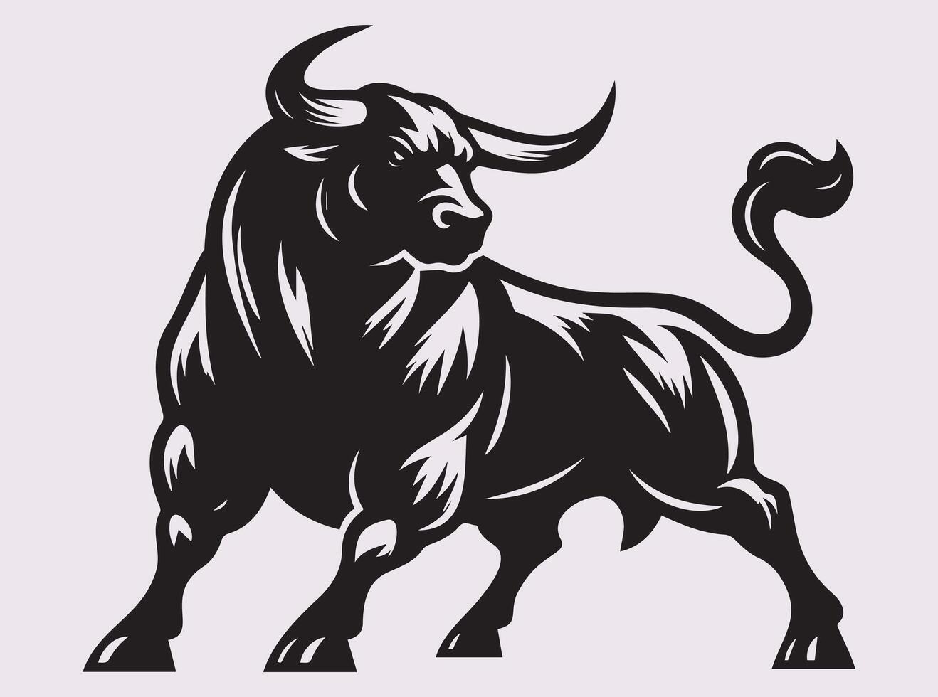 Rugged Black Bull Silhouette Expressing Strength and Endurance vector