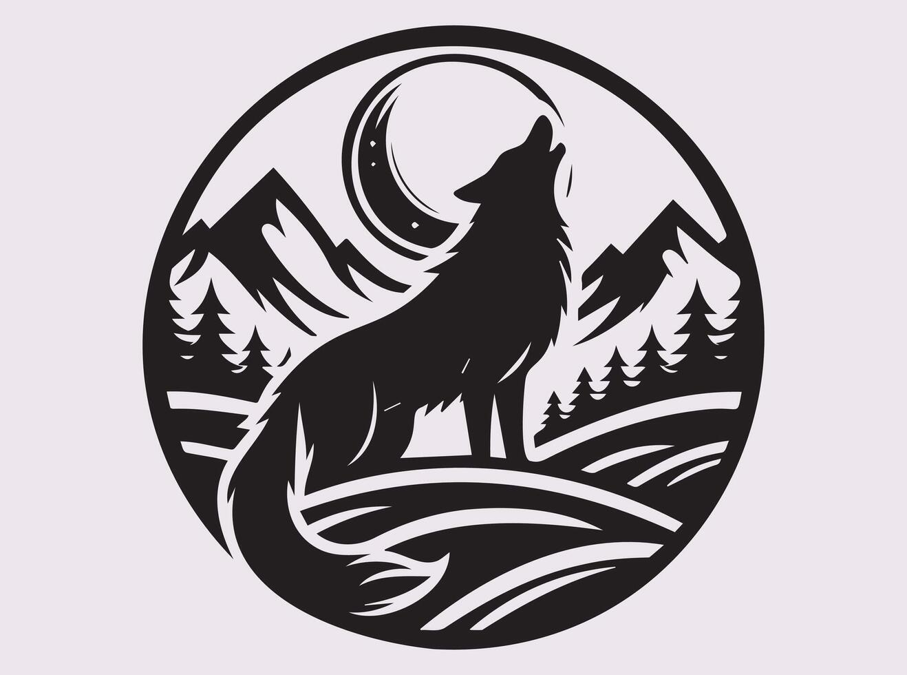 Lone Wolf Howling on Mountain Silhouette, Bold and Powerful Design vector