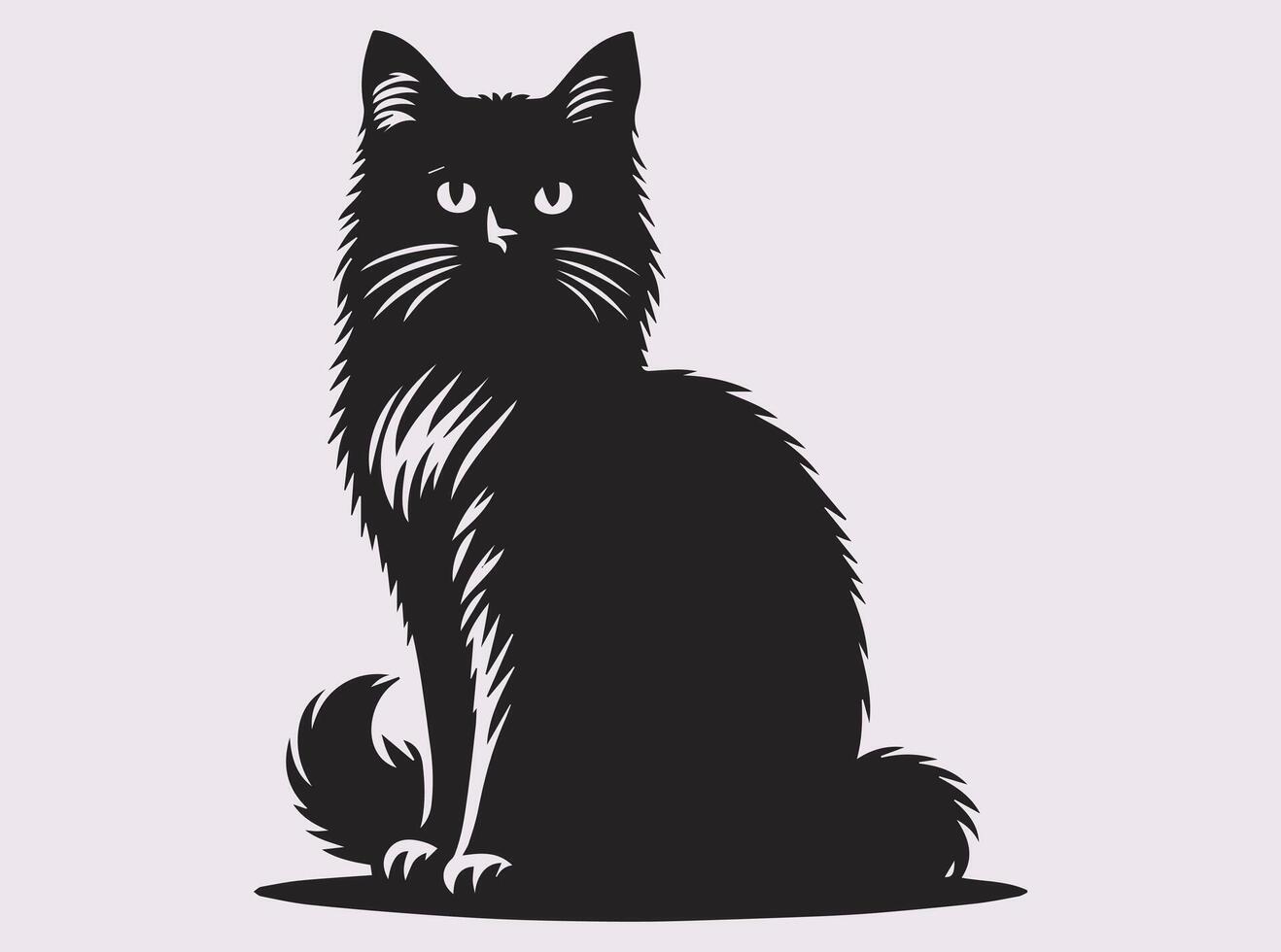 Poised Black Cat Silhouette Sitting in a Calm and Watchful Stance vector