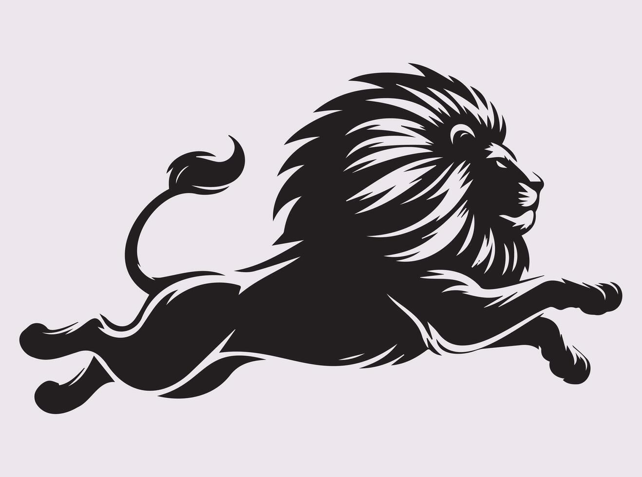 Powerful Running Lion Activities Silhouette, Wild Lion in Motion Design vector