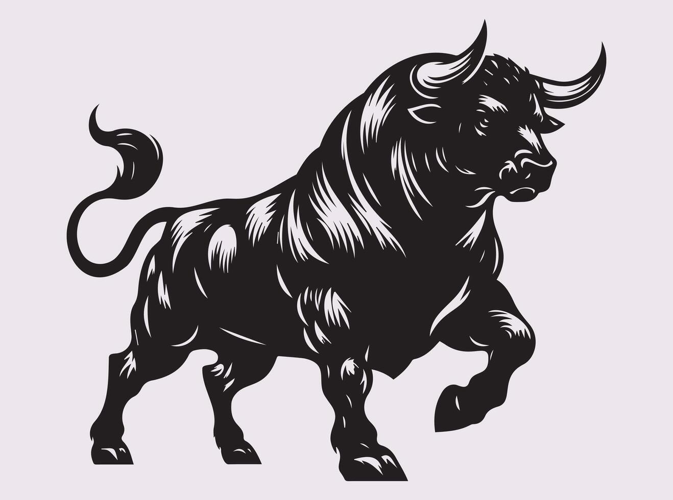 Fearless Black Bull Silhouette Charging with Power and Force vector
