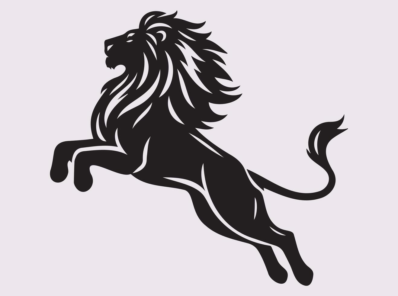 Black Lion Action Silhouette, Jumping Majestic Lion Movement in Motion vector