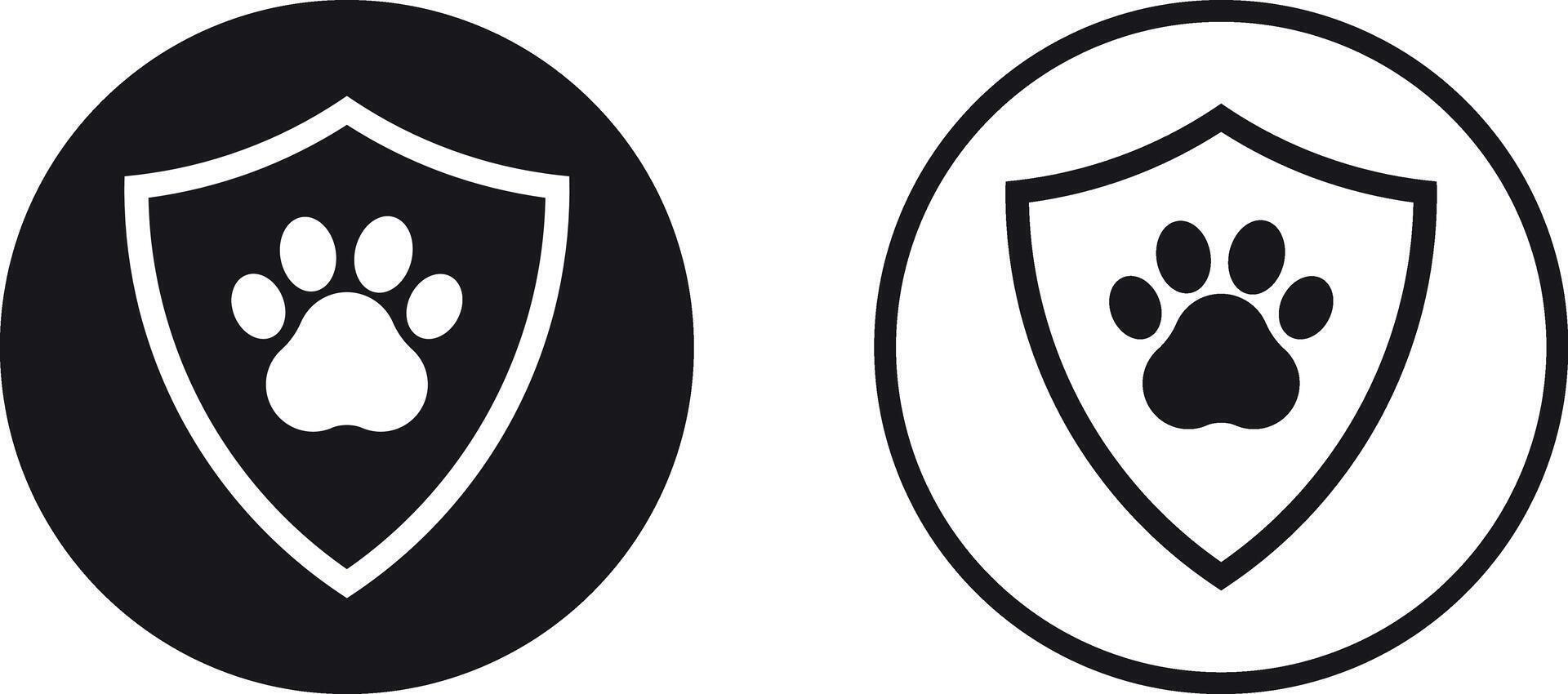 Dog paw in shield icon set . Protection of pets icon . illustration vector