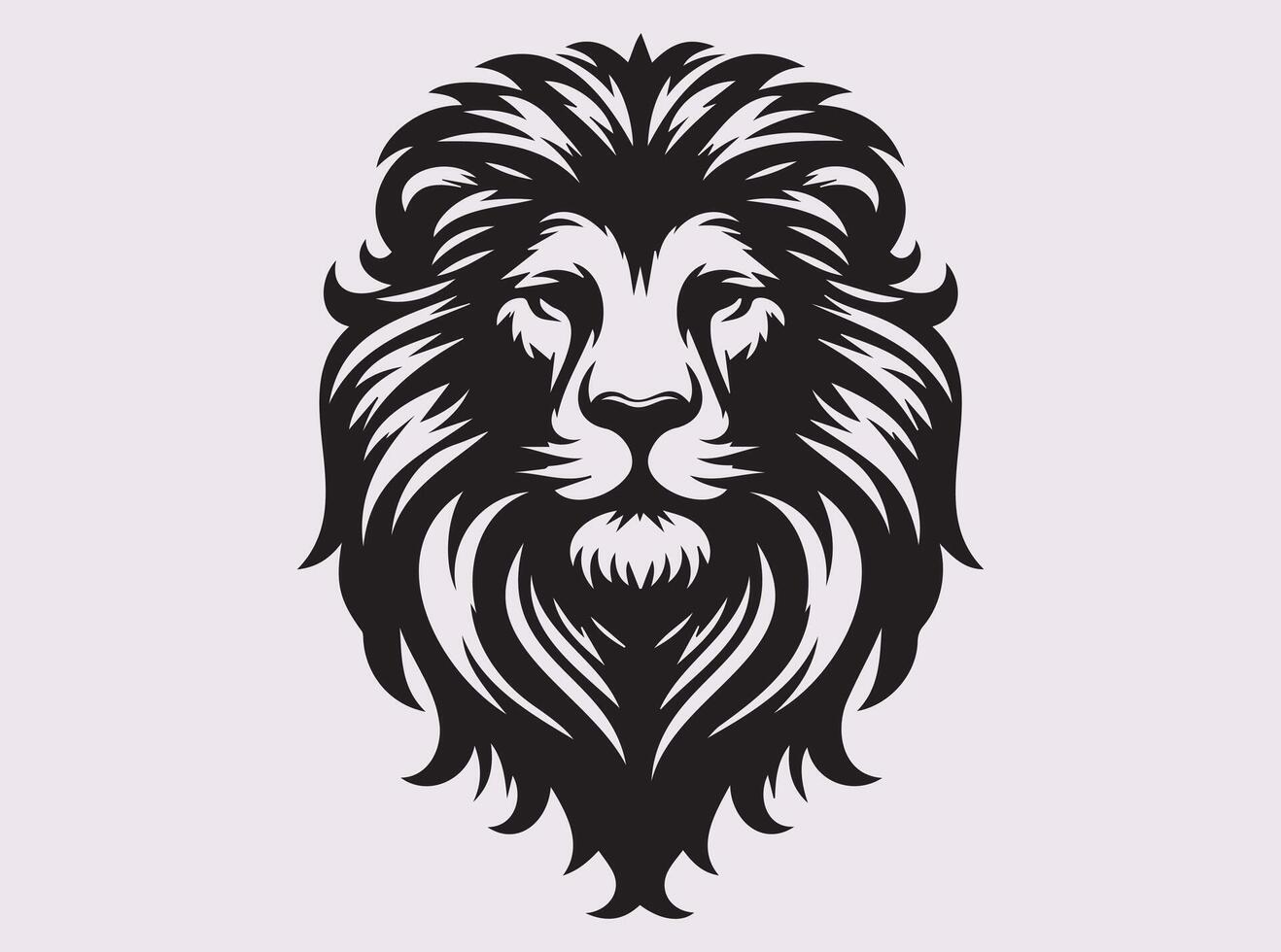 Monochrome Black Lion Face Silhouette, Bold Lion Head Art vector