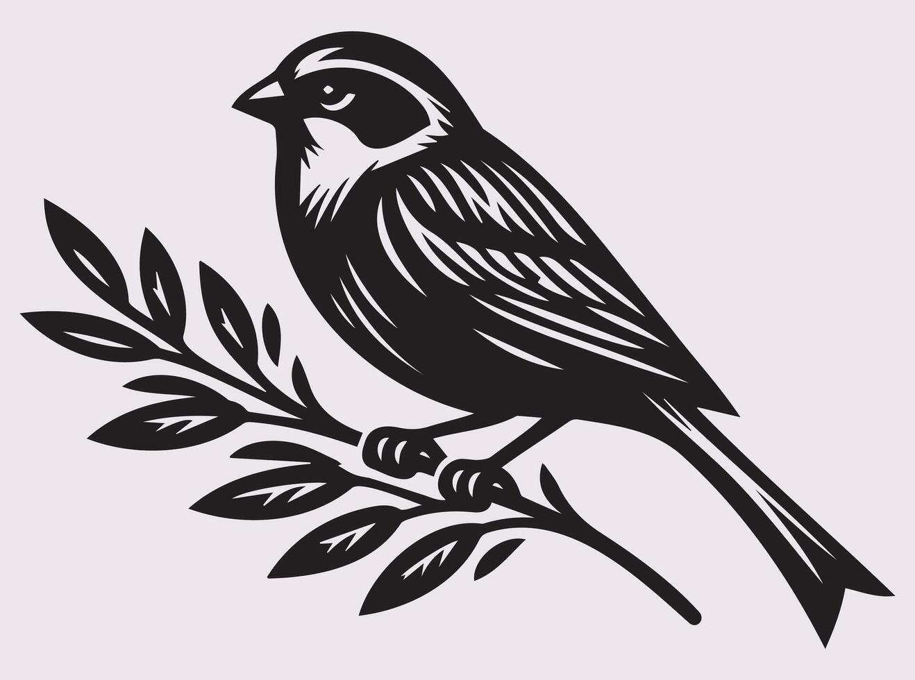 Perched Black Sparrow Silhouette, Small Bird Art for Nature Lovers vector