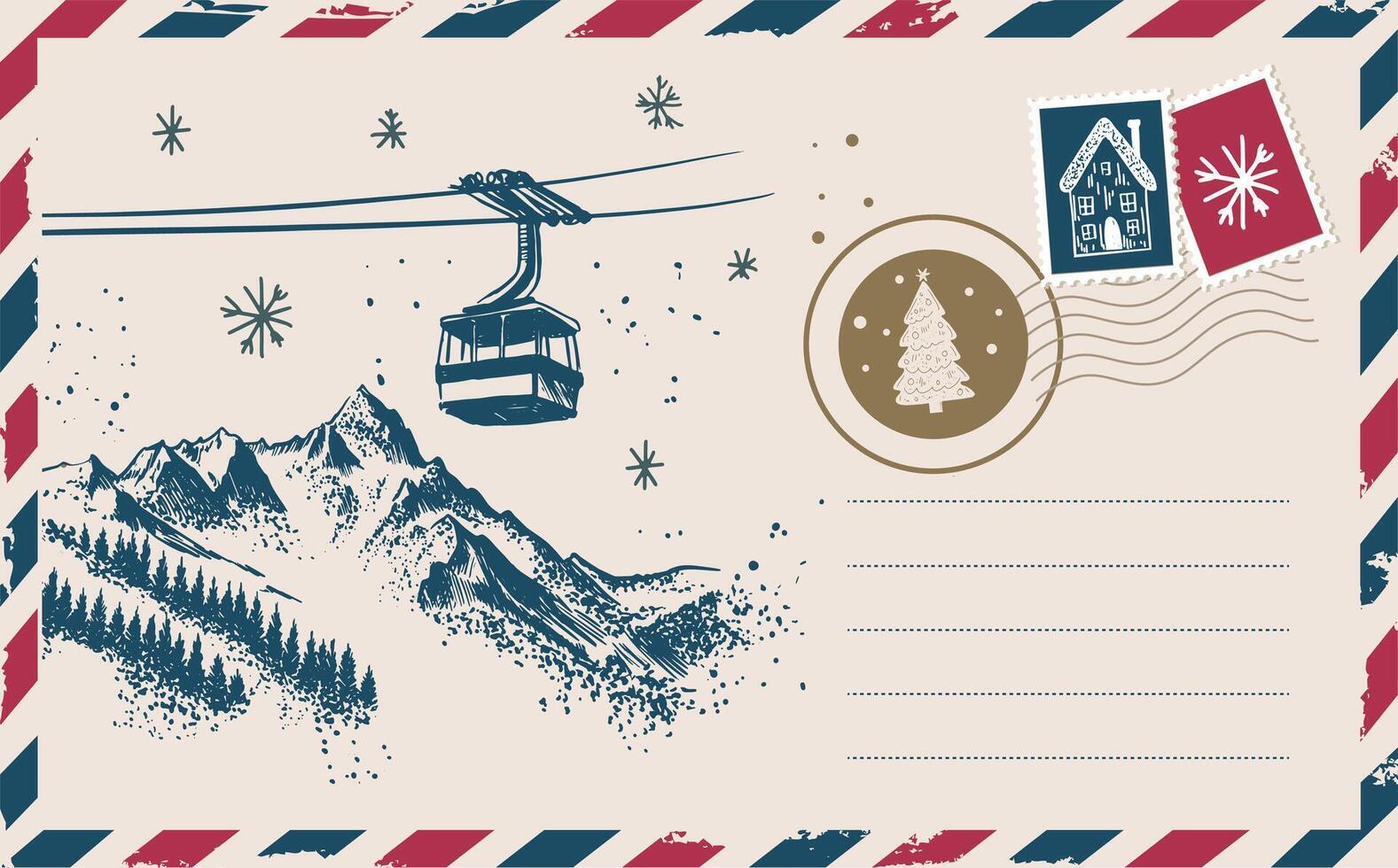 Card with mountains, hand drawn illustration vector