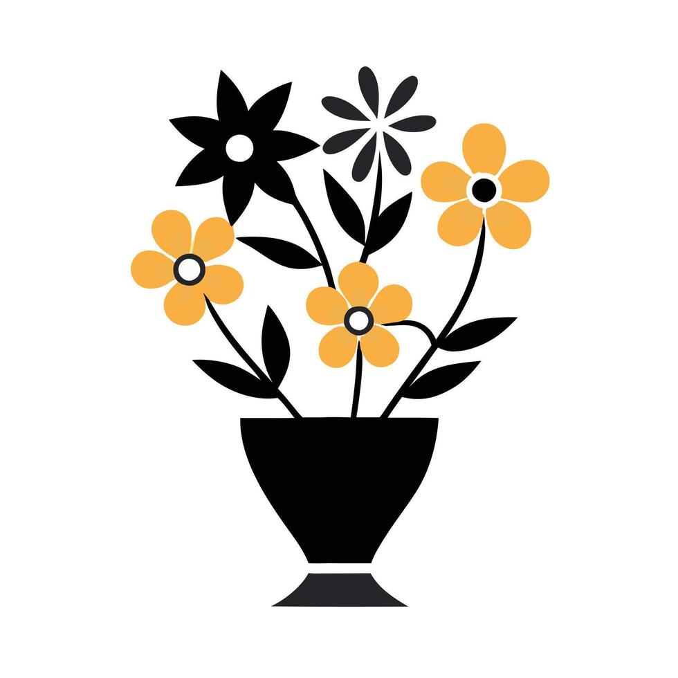 Simple Line Drawings Elegant Black And yellow Flower Bouquet. vector