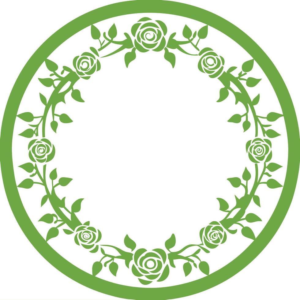Elegant green and white circular floral silhouette. vector