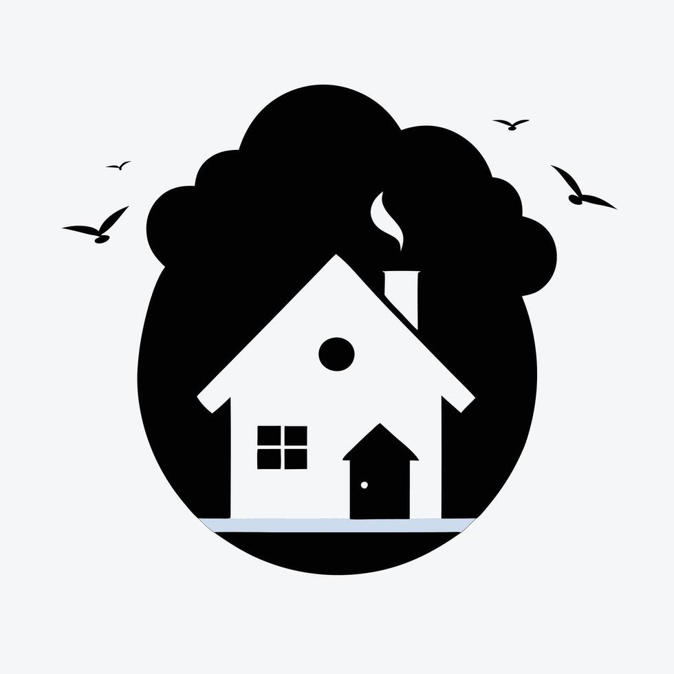 Simple House Silhouette Black And White Minimal Design. vector