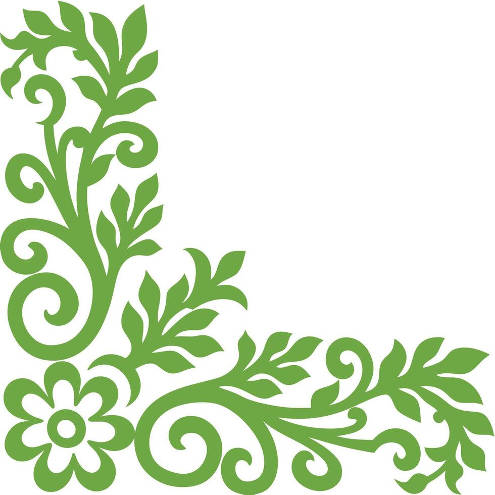 Hawaiian Green And White Floral Corner Design. vector