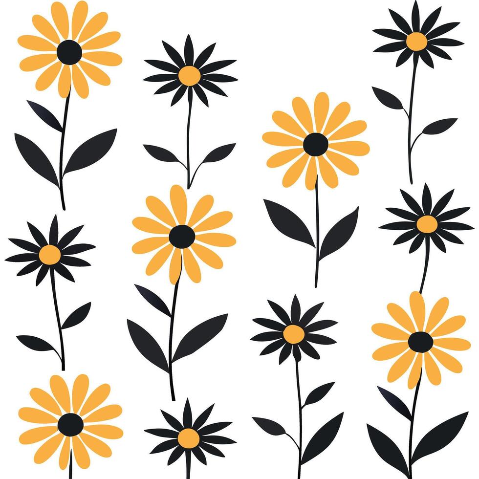 Black And yellow Floral Pattern Elegant Daisy Design. vector