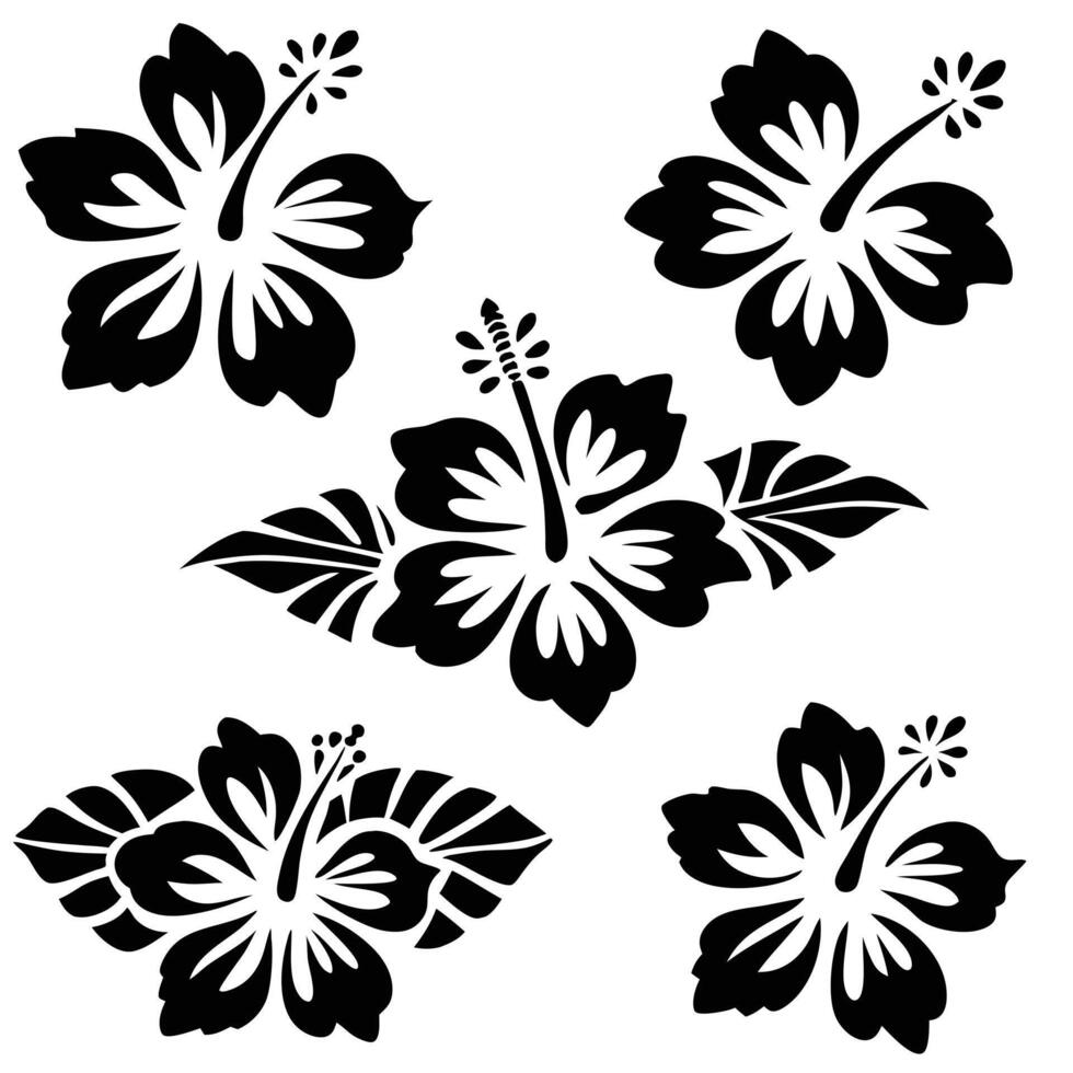 Beautiful black and white hibiscus floral design. vector