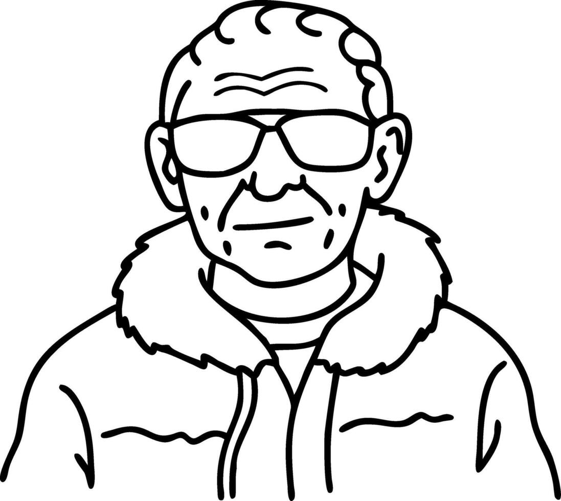 Elderly Man with Sunglasses in Fur Jacket Illustration vector