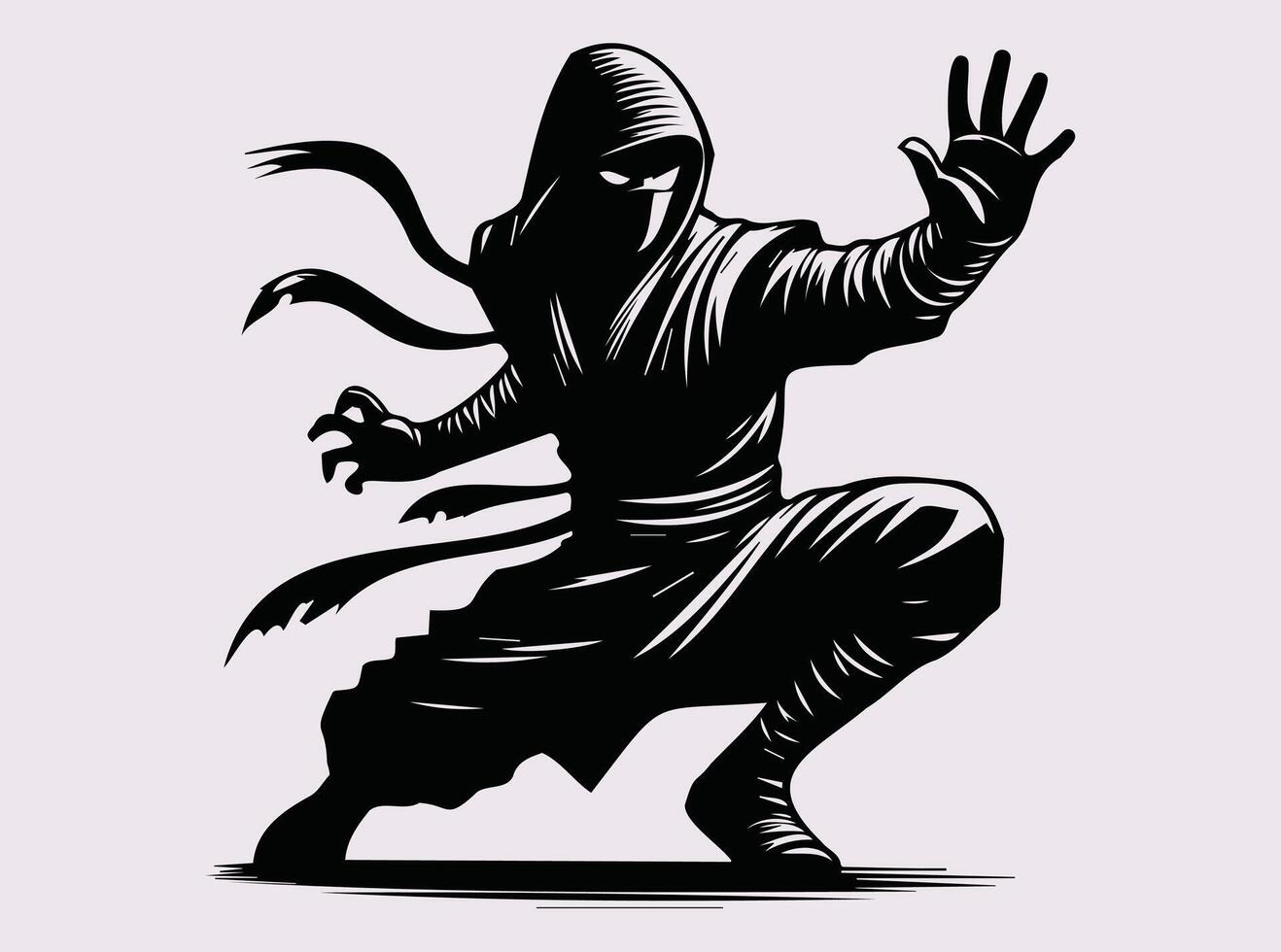Powerful Black Color Ninja Silhouette for Action, Combat, and Japanese Warrior Enthusiasts vector
