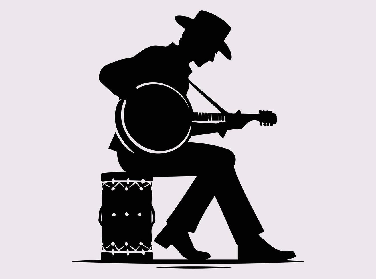 Black Color Silhouette of a Guitarist Strumming Strings on Stage vector