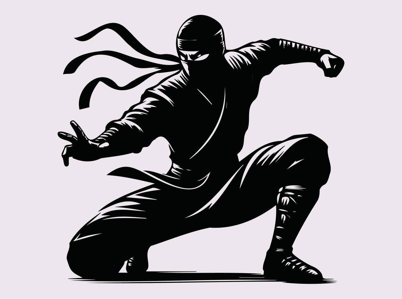 Black Color Ninja Silhouette for Japanese Assassin Enthusiasts and Martial Arts Designers vector