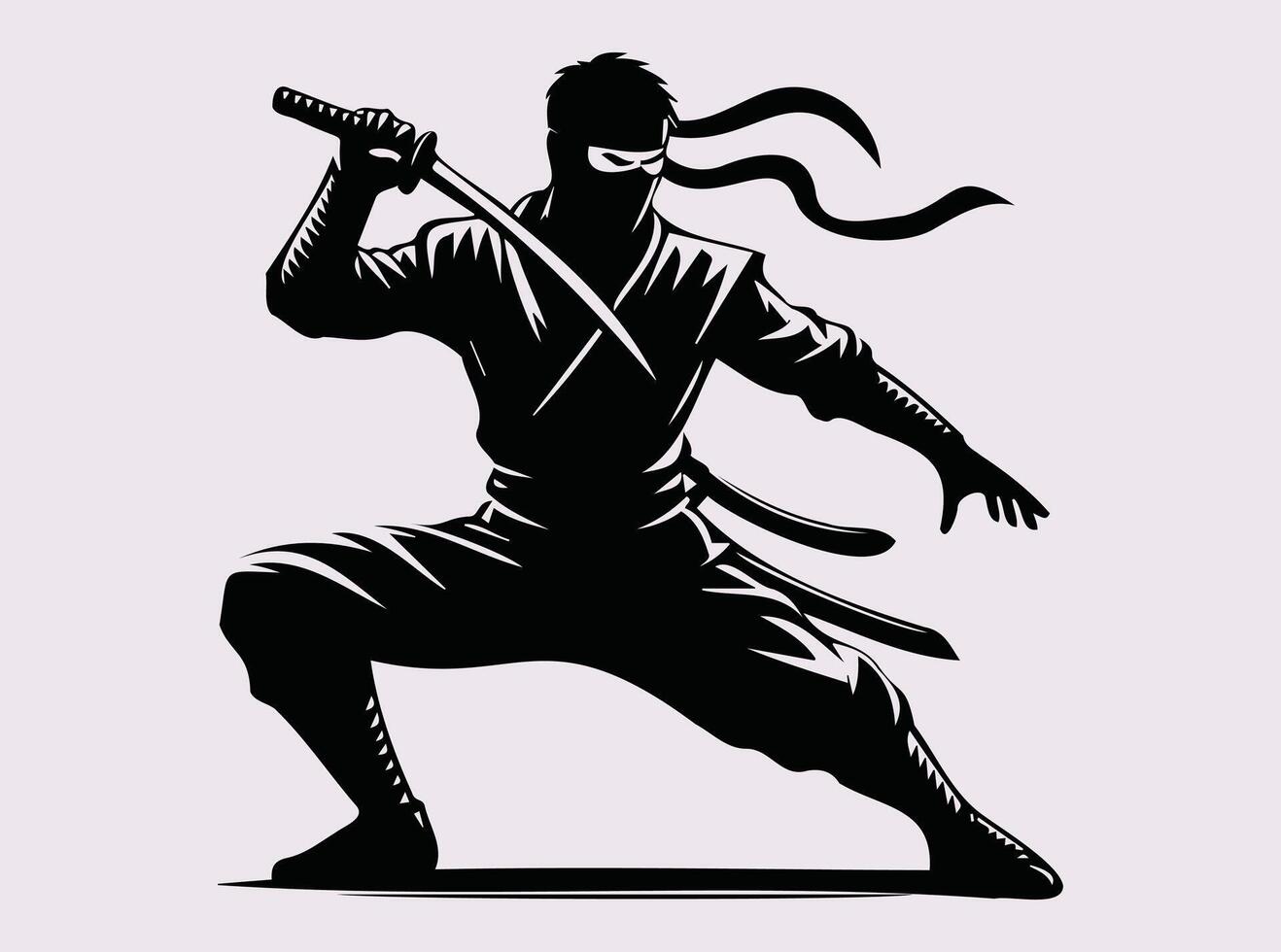 Shadowy Black Color Ninja Silhouette for Stealth Fighters, Warriors, and Action Fans vector