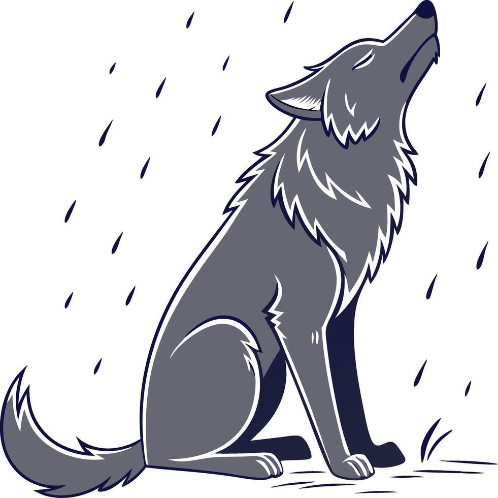 Howling Wolf in Rain Illustration for Tattoo and Design vector