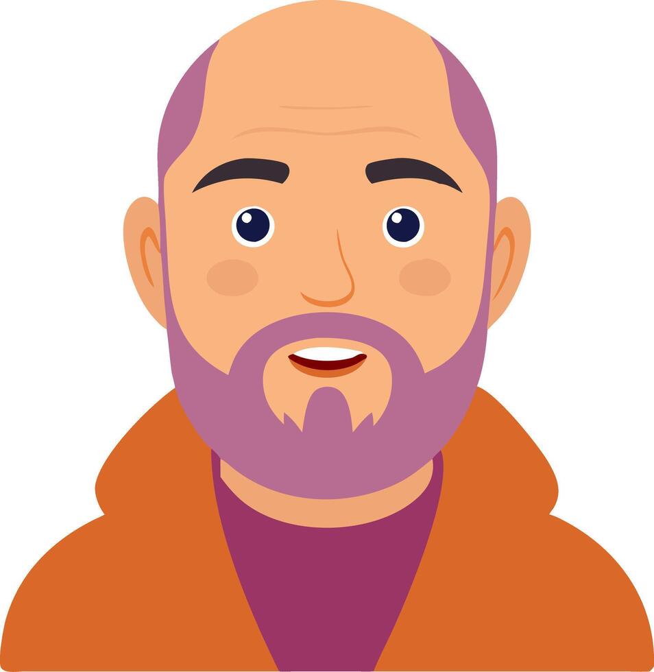 Smiling Bald Man with Beard in Orange Hoodie Illustration vector