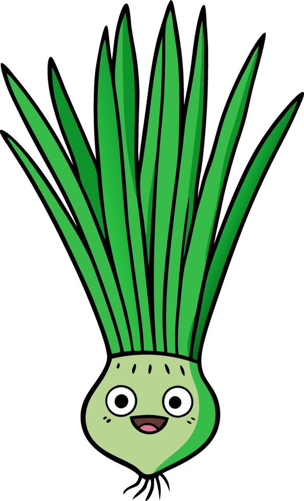 Cute Cartoon Green Onion Character with Happy Face Illustration for Kids vector