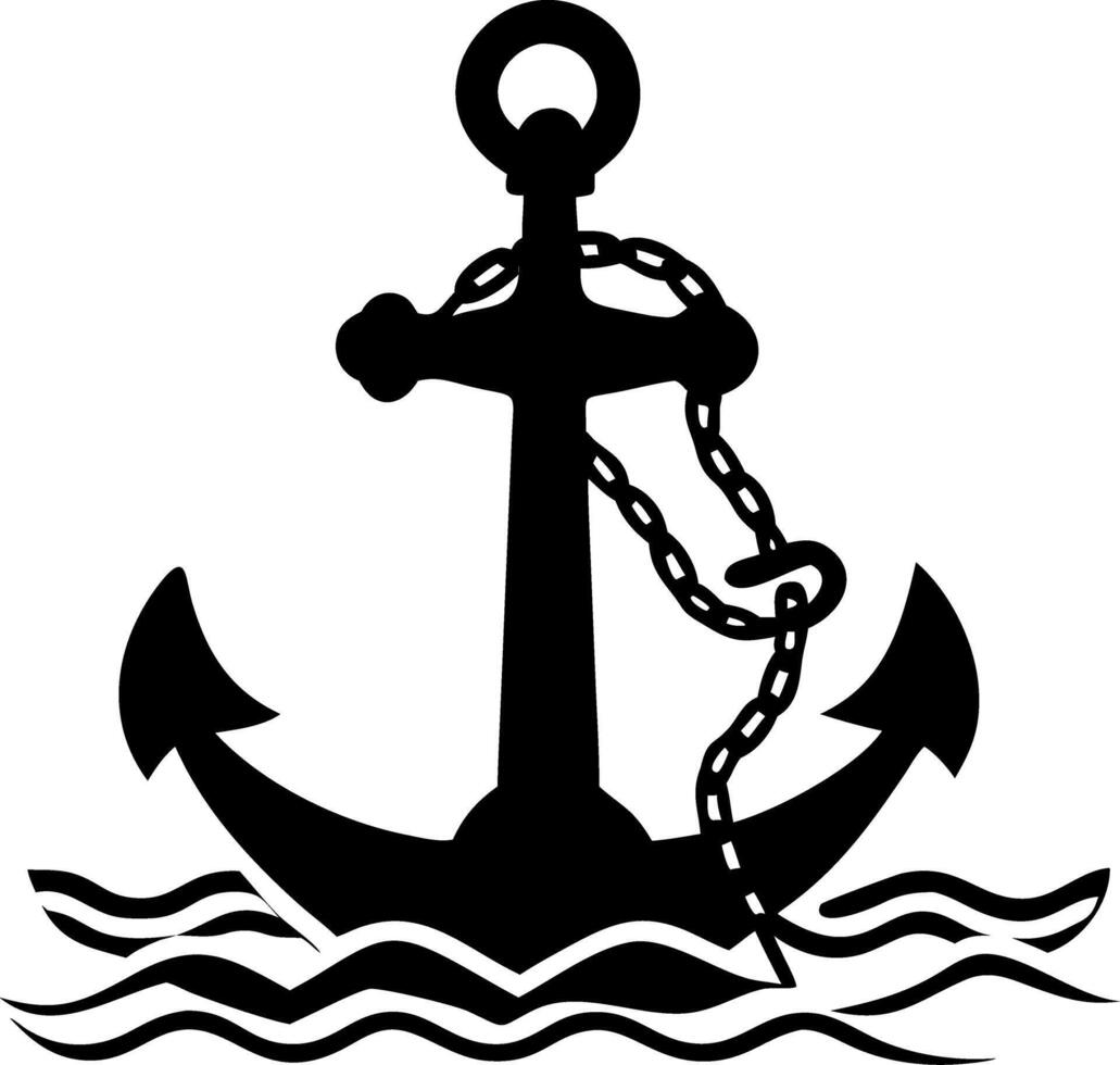 Nautical Anchor Art with Chain and Waves for Maritime Designs vector