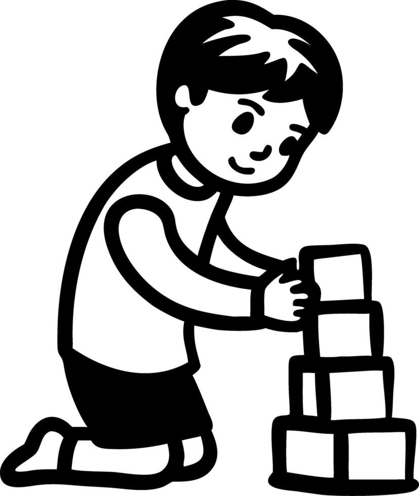 Child Building Block Tower Art for Educational and Creative Use vector