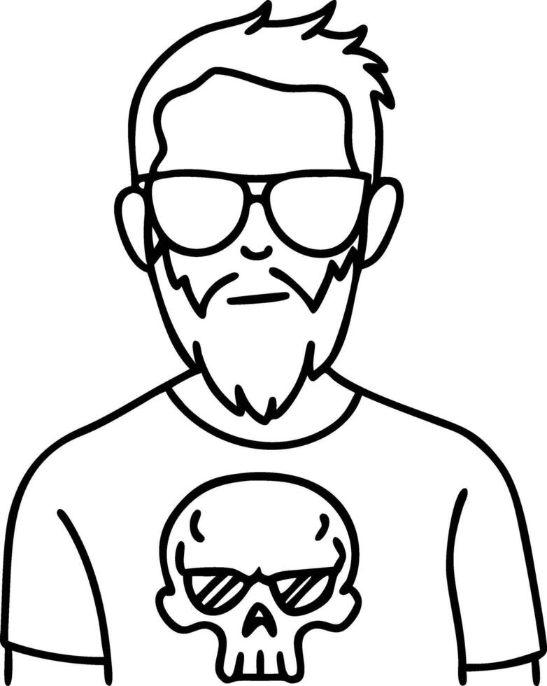 Cool Bearded Man with Sunglasses in Skull Shirt Illustration vector