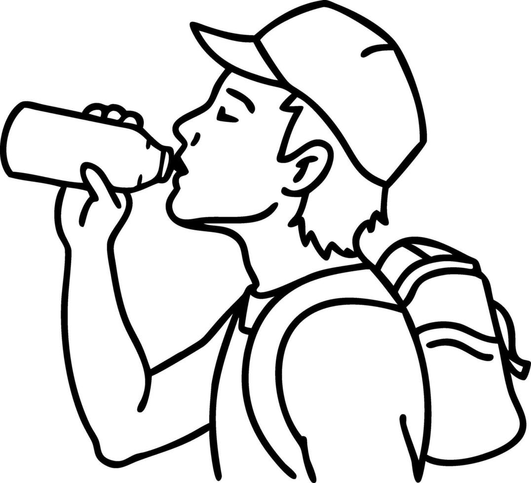 Illustration of Hiker Drinking Water Highlighting Outdoor Adventure vector