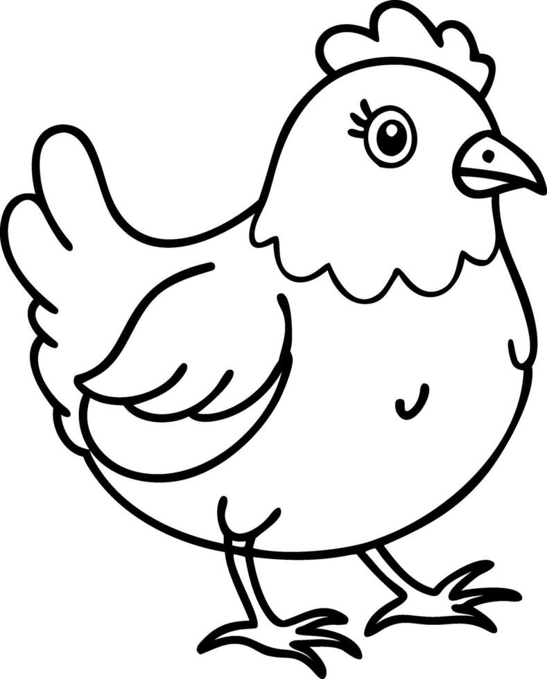 Cute Cartoon Chicken Outline for Children's Coloring Pages and Educational Materials vector