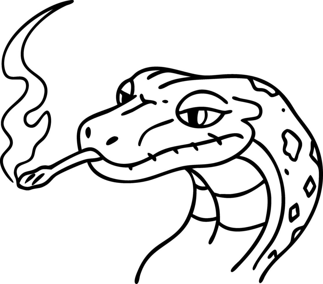 Smoking Snake Cartoon Illustration for Tattoo and Coloring Book Designs vector