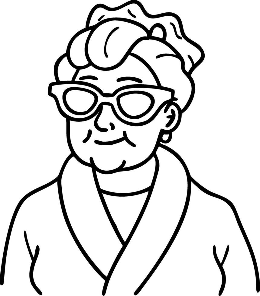 Retro Elderly Woman Portrait with Glasses Line Art for Coloring Books and Design Projects vector