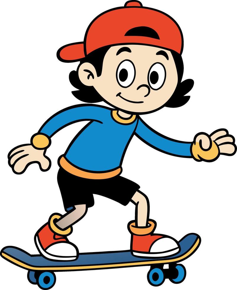 Playful Cartoon Kid Skateboarding Adventure Illustration vector