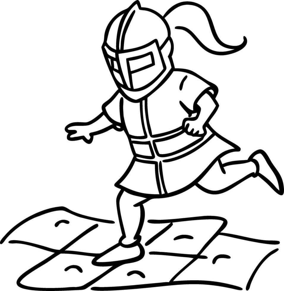 Child Playing Hopscotch in Knight Costume Art for Kids Activity and Imagination vector