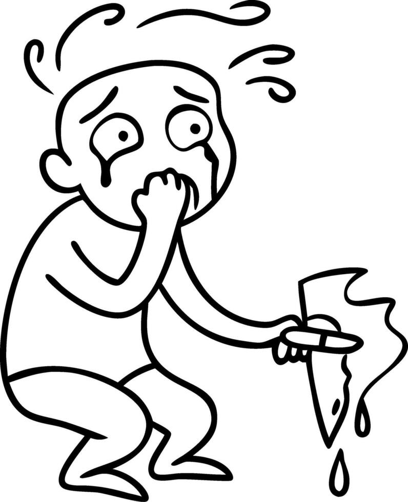 Sad Crying Cartoon Character Holding Melting Ice Cream Illustration vector