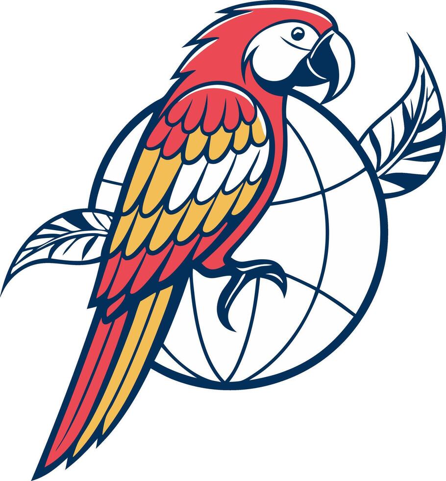 Vibrant Parrot Perched on Globe Illustration for Logo Design vector