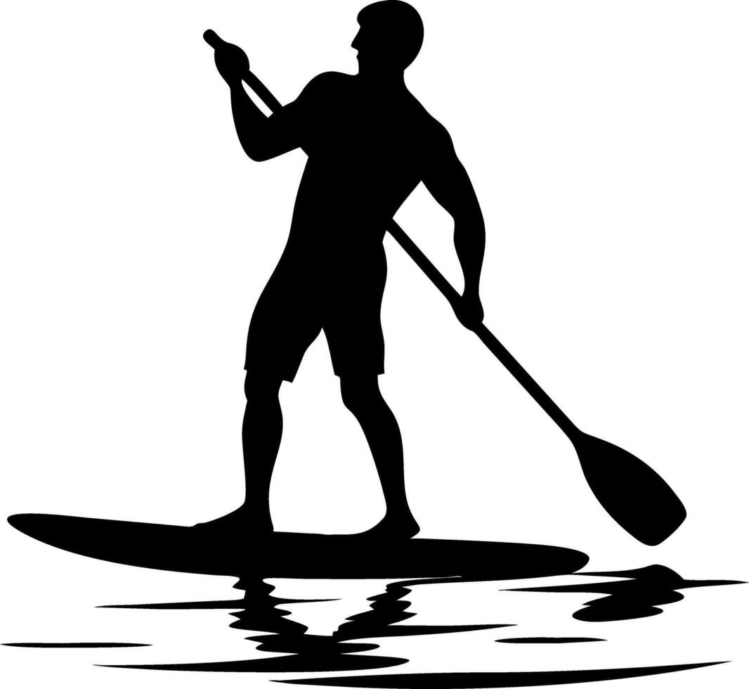 Paddleboarding Silhouette on Calm Water Perfect for Sports Illustrations vector