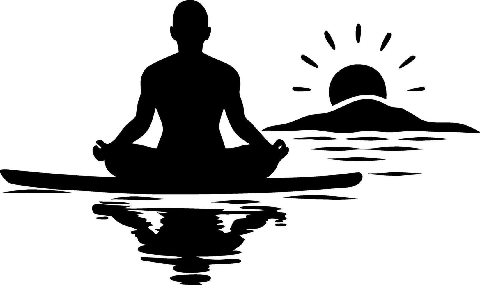 Meditation Silhouette Reflecting on Water at Sunset Tranquil Mindfulness Illustration vector