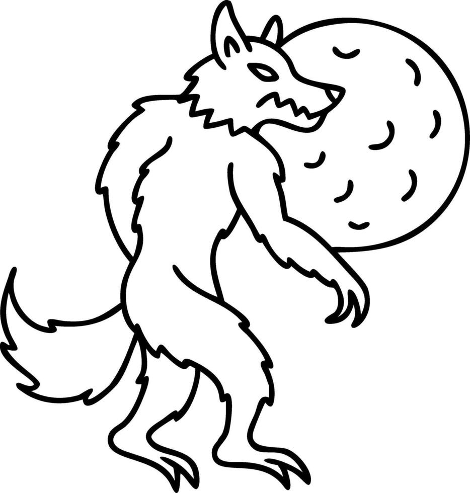 Werewolf Silhouette Against Full Moon Illustration for Halloween and Mythology Themes vector