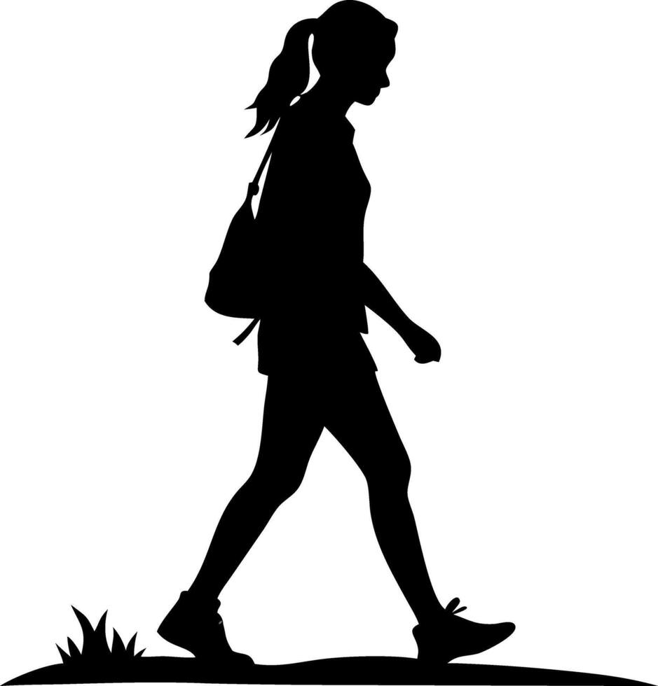 Silhouette of Woman Walking Outdoors for Adventure and Exploration Themes vector