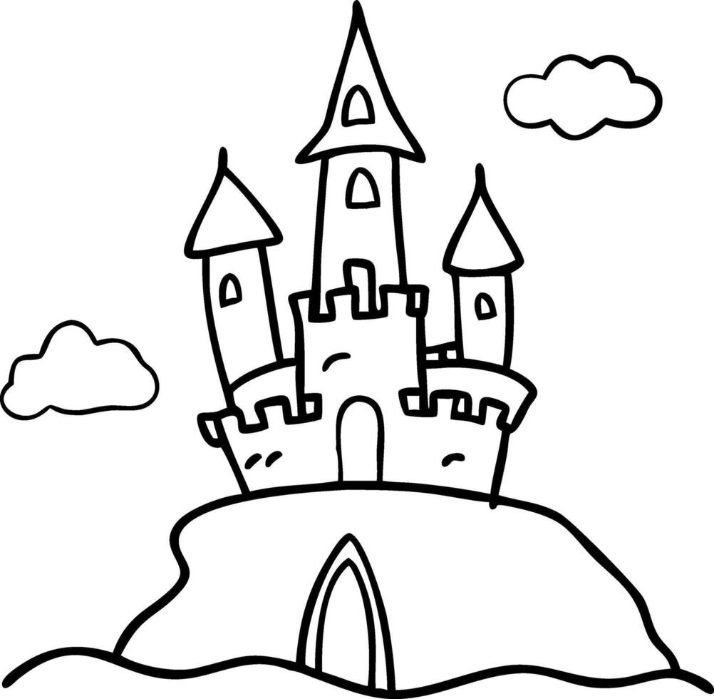 Enchanted Castle on Hill Art for Kids Coloring Pages and Storybooks vector
