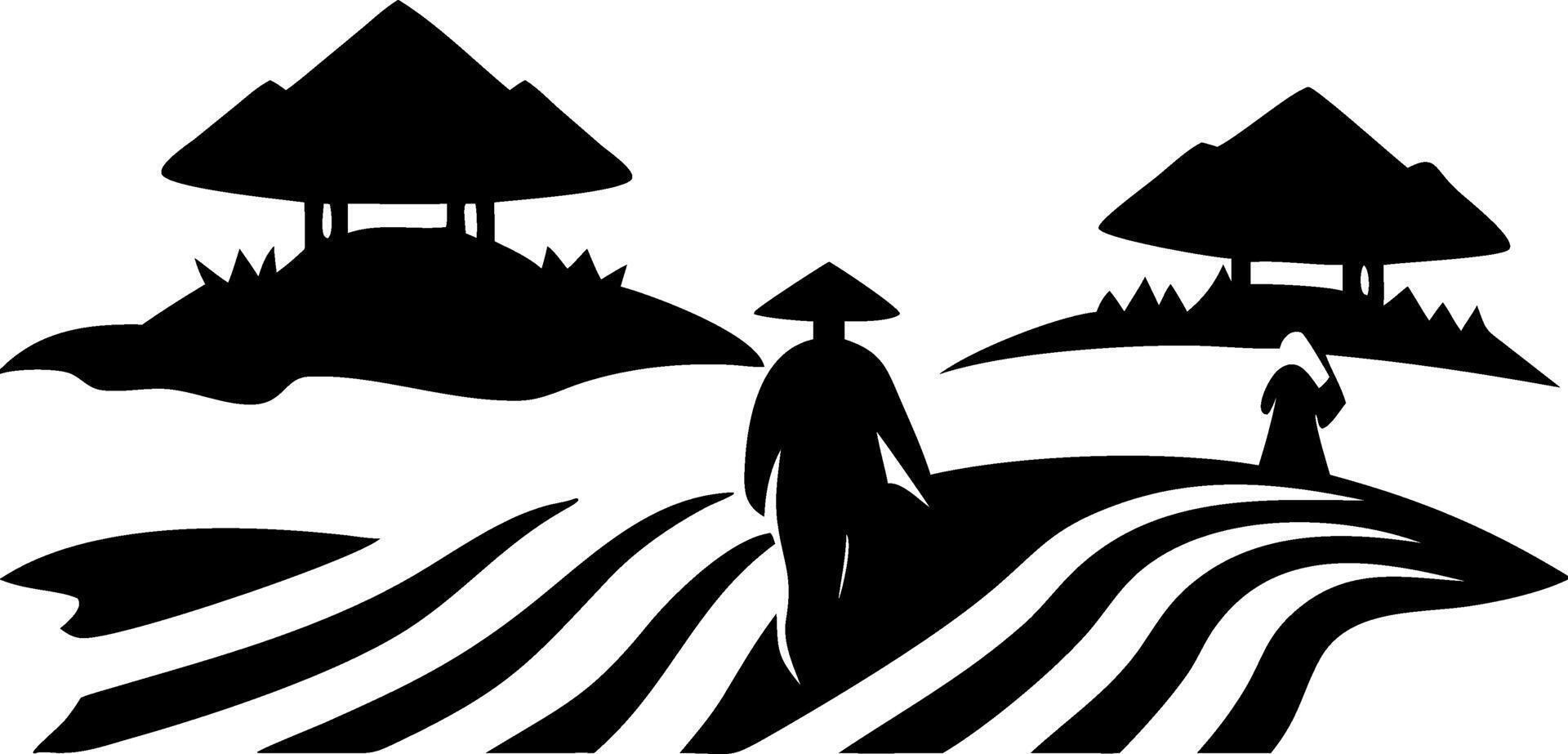 Traditional Asian Farmer in Rice Field Landscape Illustration for Design and Decor vector