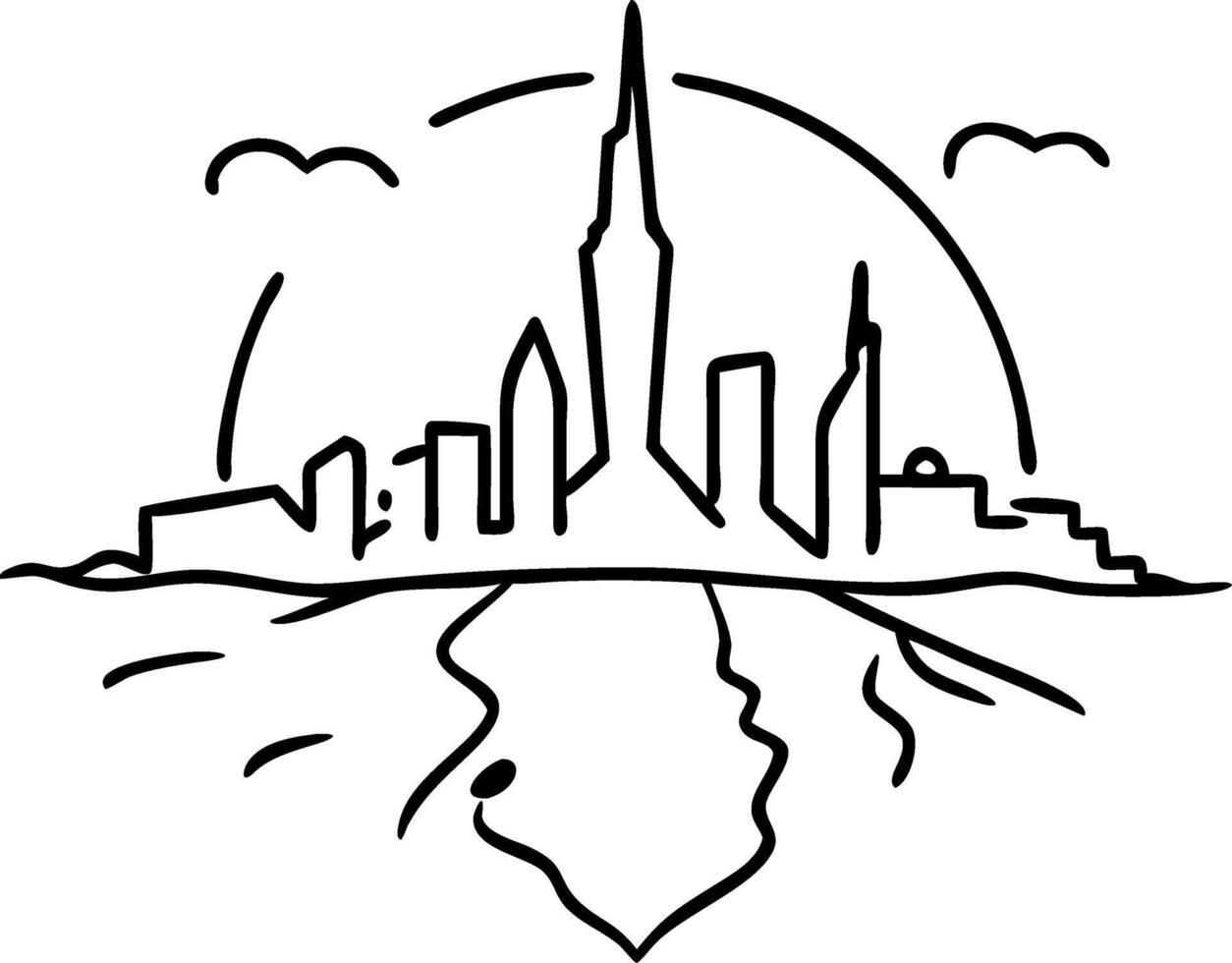 Urban Skyline Reflection Art for Design and Tattoo Inspiration vector