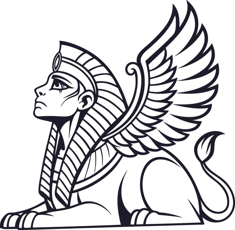 Egyptian Sphinx Art Mythical Creature Design for Tattoos and Illustrations vector